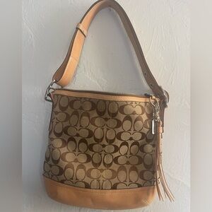 Coach Brown and Tan Signature Shoulder Bag